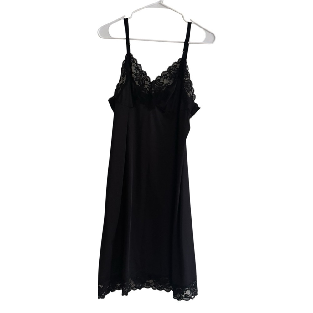 Vintage Lorraine Nylon Black Nightgown Dress Slip Lace Lingerie size 36 USA